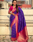 Violet Soft Meenakari Patola Silk Contrast Zari Woven Saree