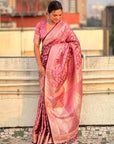 Pink Banarasi Satin Zari Woven Jaal Silk Saree