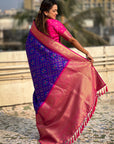 Violet Soft Meenakari Patola Silk Contrast Zari Woven Saree
