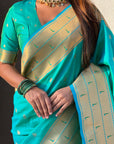 Aqua Blue Gudi Padwa Special Paithani Silk Zari Woven Saree