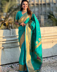 Aqua Blue Gudi Padwa Special Paithani Silk Zari Woven Saree