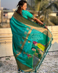 Aqua Blue Gudi Padwa Special Paithani Silk Zari Woven Saree