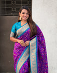 Purple Soft Meenakari Patola Silk Contrast Zari Woven Saree