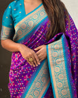 Purple Soft Meenakari Patola Silk Contrast Zari Woven Saree