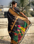 Black Gudi Padwa Special Paithani Silk Zari Woven Saree