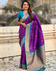 Purple Soft Meenakari Patola Silk Contrast Zari Woven Saree