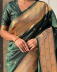 Bottle Green Gudi Padwa Special Paithani Silk Zari Woven Saree