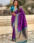 Purple Soft Meenakari Patola Silk Contrast Zari Woven Saree