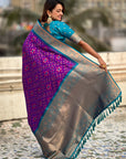Purple Soft Meenakari Patola Silk Contrast Zari Woven Saree