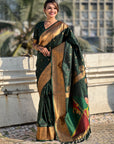 Bottle Green Gudi Padwa Special Paithani Silk Zari Woven Saree