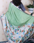 Pista Green Tussar Silk Floral Jaal Printed Saree with Zari Border