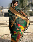 Bottle Green Gudi Padwa Special Paithani Silk Zari Woven Saree