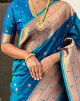 Blue Gudi Padwa Special Paithani Silk Zari Woven Saree