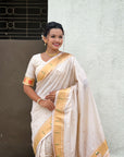 Cream Paithani Silk Zari Woven Saree with Mahalaxmi Pallu