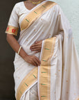 Cream Paithani Silk Zari Woven Saree with Mahalaxmi Pallu