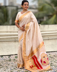 Cream Paithani Silk Zari Woven Saree with Mahalaxmi Pallu