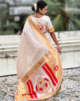 Cream Paithani Silk Zari Woven Saree with Mahalaxmi Pallu