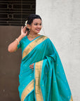 Aqua Blue Paithani Silk Zari Woven Saree with Mahalaxmi Pallu