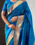 Rama Blue Paithani Silk Zari Woven Saree with Mahalaxmi Pallu