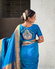 Rama Blue Paithani Silk Zari Woven Saree with Mahalaxmi Pallu