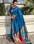 Rama Blue Paithani Silk Zari Woven Saree with Mahalaxmi Pallu