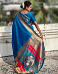 Rama Blue Paithani Silk Zari Woven Saree with Mahalaxmi Pallu