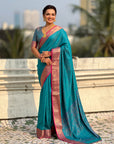 Sky Blue Soft Patola Silk Saree with Bandhani Weaves Saree