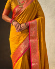 Mustard Yellow Soft Patola Silk Saree with Bandhani Weaves Saree
