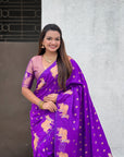 Purple Soft Silk Dual Zari Woven Saree with Nandi Border