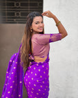 Purple Soft Silk Dual Zari Woven Saree with Nandi Border
