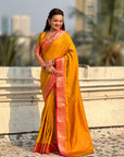 Mustard Yellow Soft Patola Silk Saree with Bandhani Weaves Saree