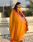 Mustard Yellow Soft Patola Silk Saree with Bandhani Weaves Saree