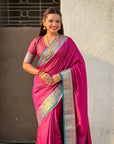 Magenta Soft Patola Silk Saree with Bandhani Weaves Saree