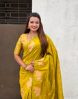 Mehendi Green Soft Silk Dual Zari Woven Saree with Nandi Border