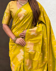 Mehendi Green Soft Silk Dual Zari Woven Saree with Nandi Border