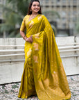 Mehendi Green Soft Silk Dual Zari Woven Saree with Nandi Border