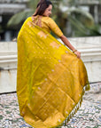 Mehendi Green Soft Silk Dual Zari Woven Saree with Nandi Border