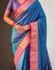 Rama Blue Soft Patola Silk Saree with Bandhani Weaves Saree