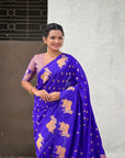 Violet Soft Silk Dual Zari Woven Saree with Nandi Border
