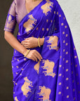 Violet Soft Silk Dual Zari Woven Saree with Nandi Border