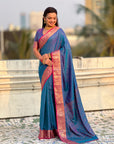 Rama Blue Soft Patola Silk Saree with Bandhani Weaves Saree