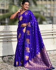 Violet Soft Silk Dual Zari Woven Saree with Nandi Border