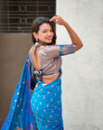 Rama Blue Soft Silk Dual Zari Woven Saree with Nandi Border