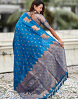 Rama Blue Soft Silk Dual Zari Woven Saree with Nandi Border