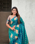 Peacock Blue Soft Silk Dual Zari Woven Saree with Nandi Border