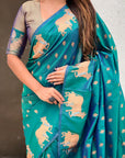 Peacock Blue Soft Silk Dual Zari Woven Saree with Nandi Border
