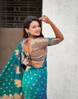 Peacock Blue Soft Silk Dual Zari Woven Saree with Nandi Border