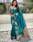 Peacock Blue Soft Silk Dual Zari Woven Saree with Nandi Border