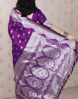 Purple Banarasi Silver Zari Woven Soft Silk Saree