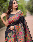 Black Pashmina Silk Saree with heavy Meenakari and Zari Woven